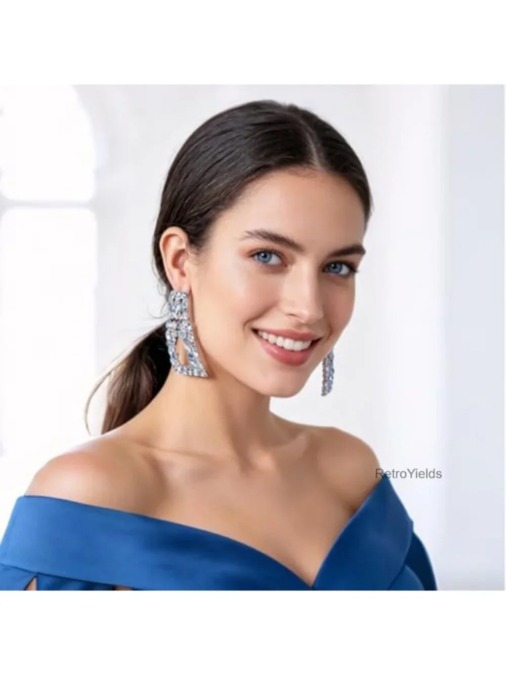 Chunky Rhinestone Geometric Dangle Earrings for Women